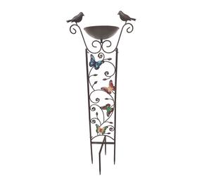 Abreuvoir pour oiseaux, bain d'oiseaux, jardin, papillon, marron, fer, base laquée, H 101,5 cm
