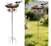 Abreuvoir pour oiseaux debout - Résistant aux intempéries - 25 cm - En métal vintage - Résistant au gel - Grand abreuvoir d'eau - Décoration de jardin - Sur pied - Pour jardin extérieur (A)