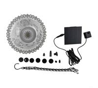 Abreuvoir solaire pour oiseaux avec fontaine pour jardin extérieur - Construction ABS et métal, 23,5 cm de diamètre, 5,5 cm de profondeur, résistant aux intempéries (gris)