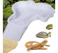 Abreuvoir Tortue Terrestre, Bol d'eau pour Reptiles avec éChelle, Rampe Animaux Piscine, Accessoire De Distributeur d'eau pour Tortues Terrestres, Bassin De Douche pour Terrasse (White)