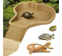 Abreuvoir Tortue Terrestre, Bol d'eau pour Reptiles avec éChelle, Rampe Animaux Piscine, Accessoire De Distributeur d'eau pour Tortues Terrestres, Bassin De Douche pour Terrasse (Yellow)