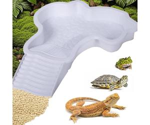 Abreuvoir Tortue Terrestre, Bol d'eau pour Reptiles avec éChelle, Rampe Animaux Piscine, Accessoire De Distributeur d'eau pour Tortues Terrestres, Bassin De Douche pour Terrasse (White)