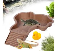Abreuvoir Tortue Terrestre,Plat d'eau Bassin pour Tortue De Piscine avec Rampe,Piscine Tortues De Terre,Accessoire Tortues Terrestre pour Tortuess Lézards Et Gecko (Brun)