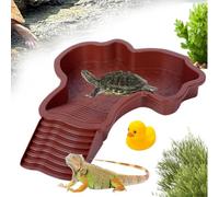 Abreuvoir Tortue Terrestre,Plat d'eau Bassin pour Tortue De Piscine avec Rampe,Piscine Tortues De Terre,Accessoire Tortues Terrestre pour Tortuess Lézards Et Gecko (Rouge Brun)