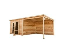Abri 19,93 m² Madriers bois massif, 28 mm - toit mono pente avec bûcher