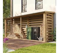 Double Abri Bûches 4 m² - Abri pour bois de chauffage - 112 x 450 cm - Timbela M203 - range bûches extérieur