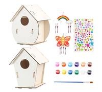 Abri à oiseaux, Abri à oiseaux en plein air | Le kit de chalet pour les bois comprend des peintures et des pinceaux, maison à bois bricolage, 2 ensembles - Arts éducatifs en bois