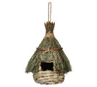 Abri à oiseaux tissé à suspendre pour jardin, hutte en herbe naturelle avec corde, cachette extérieure pour petits oiseaux pour arbres, terrasse, balcon, décoration de nichoir tissé à la main