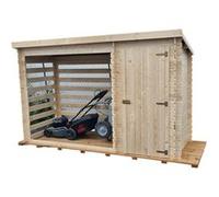 Abri bûcher mono pente 329 x 122 x H. 195 cm - Madriers bois, toiture ondulées G