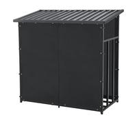 Abri-bûches abri de Jardin Couvert 145 x 143 x 70 cm avec Housse de Protection Support Bois de Chauffage Range-bûches Couvert Acier Noir 03_0008837