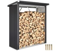 Outsunny Abri-bûches couvert en acier galvanisé, 1,5 m³, support pour bois de chauffage robuste, montage rapide, étagère à bûches extérieur plancher surélevé toit incliné, 150x66,5x150cm, gris foncé