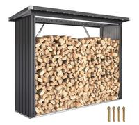 Abri-bûches couvert support pour bois de chauffage plancher surélevé toit incliné acier galvanisé 213x66 5x150cm gris