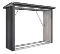 Abri bûches extérieur WUVWAY 213 x 66,5 x 150 cm en acier gris foncé avec base surélevée et toit incliné