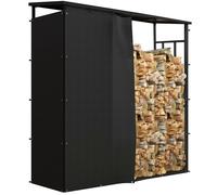 Abri bûches range bûches avec toit - 4 housses incluses - charge max. 2T - dim. 185L x 62l x 184H cm - métal noir Noir