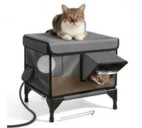 Abri Chauffant d'extérieur pour Chats, Niche surélevée et résistante aux intempéries avec Deux Sorties, Porte de Secours et verrou magnétique, abri isolé avec Coussin Moelleux(Small)
