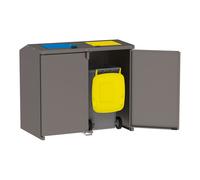 Abri conteneurs et biodéchets Berlin RAL3020 - tôle de fond - Trappes jaune et bleu - PROCITY - 208193.3020