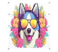 Abri de camping avec fleurs Husky de Sibérie souriant 320 x 279,9 cm