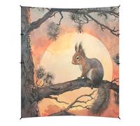 Abri de camping - Petit écureuil assis sur une branche - Coucher de soleil - Auvent de plage - 320 x 279,9 cm