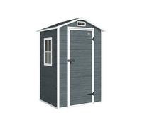 Outsunny Abri de Jardin en résine Effet Bois, 128x104x196cm (1,09 m²) - cabane de Stockage avec Plancher, fenêtre et Toit Pointu Anti-Pluie - Rangement extérieur pour Outils et Tondeuse, Gris