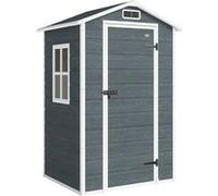 Abri de jardin 1,09 m² porte verrouillable plancher fenêtre aération résine PP effet bois gris blanc