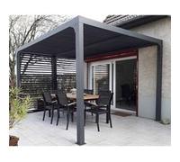 HABRITA - Pergola bioclimatique ALUMINIUM avec des ventelles latérales aluminium mobiles