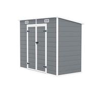 Abri de jardin 2,54 m² dim. 2,4 x 1,3 m - fondation incluse - fenêtre, 2 portes, aérations - alu PP gris blanc