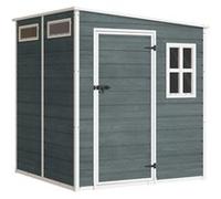 Outsunny Abri de Jardin en Résine 3,3㎡ avec Plancher - Cabanon de Stockage Structure Aluminium, 3 Fenêtres et 2 Aérations - Cabane à Outils 182x182x183cm pour Matériel Jardinage, Gris Effet Bois