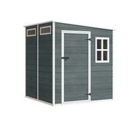 Outsunny Abri de Jardin en Résine 3,3㎡ avec Plancher - Cabanon de Stockage Structure Aluminium, 3 Fenêtres et 2 Aérations - Cabane à Outils 182x182x183cm pour Matériel Jardinage, Gris Effet Bois