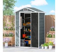 Outsunny Abri de Jardin en résine Effet Bois, 128x104x196cm (1,09 m²) - cabane de Stockage avec Plancher, fenêtre et Toit Pointu Anti-Pluie - Rangement extérieur pour Outils et Tondeuse, Gris