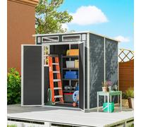 Abri de jardin - Outsunny - double porte, 3 fenêtres, 2 aérations, anti-UV avec plancher - résine - 182 x 182 x 196 cm - gris