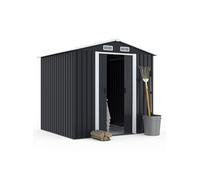 Abri De Jardin 3,7m² Gris En Acier Galvanisé Avec Base Gris