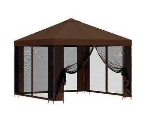 Abri de Jardin 3 x 3 m Marron Polyester et Acier | Pieds en acier,couverture polyester imperméable,montage à deux,style industriel,usage extérieur