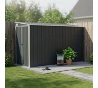 Abri de Jardin adossé Anthracite, 118 x 288 x 178 cm, en Acier galvanisé, avec Plancher, Fixation Murale, idéal pour Ranger Outils et mobilier de Jardin.