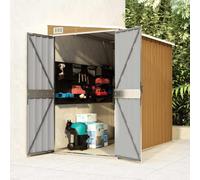 Abri de Jardin adossé Marron, 118 x 194 x 178 cm, en Acier galvanisé, avec Plancher et Toit surélevé, abri extérieur pour Bois de Chauffage et Outils de Jardin.