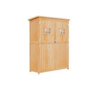 Outsunny Abri de Jardin en Bois Armoire de Jardin dim. 127,5L x 50l x 164H cm 2 étagères 2 Portes 2 fenêtres Toit bitumé étanche Bois Massif Sapin pré-huilé Bois Naturel