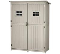 Abri De Jardin Armoire De Jardin Remise Pour Outils Sur Pied Dim. 128l X 50l X 164h Cm 2 Étagères 2 Portes 2 Fenêtres Toit Bitumé Étanche Bois Massif Sapin Pré-Huilé Gris Gris