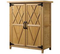 Abri De Jardin Armoire De Jardin Remise Pour Outils Sur Pied Dim. 75l X 40l X 90h Cm 3 Étagères 2 Portes Toit Tôle Bois Sapin Pré-Huilé