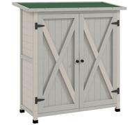 Abri De Jardin Armoire De Jardin Sur Pied Dim. 110l X 55l X 117h Cm 2 Étagères 2 Portes Toit Bitumé Bois Sapin Pré-Huilé Gris Clair