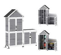 Abri de jardin + armoire de rangement - Outsunny - en bois - toit incliné en asphalte, étagères et portes verrouillables - gris