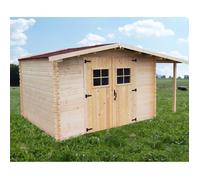 Abri de jardin avec bûcher 10,75m² en bois massif - Toiture en plaques ondulées