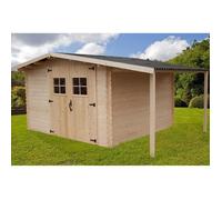 Abri de jardin avec bûcher 14,80m² en bois massif - Toiture en plaques ondulées