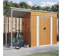 vidaXL Abri de Jardin avec Toit Prolongé, Cabane à Outils avec Poignées, Remise à Outils, Abri de Rangement Terrasse, Marron Clair 277x107x181 cm Acier
