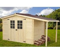 Abri de jardin avec bûcher 10,75m² en bois massif - Toiture en plaques ondulées