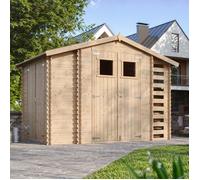 Abri de Jardin en Bois et Range bûches extérieur - Stockage extérieur I206xL328xH218 cm/ 3,53 + 0,97+0,97 m2 Petit abri à Outils, Local à vélos - Toit imperméable, fenêtres TIMBELA M389
