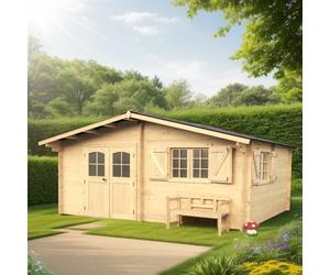 Abri de jardin bois 5x4m 20m2 épaisseur 42mm + DOUBLE VITRAGE