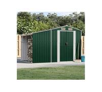 vidaXL Abri de jardin Cabane à outils avec poignées Toit inclinable Galvanisé Vert 277x192,5x179 cm