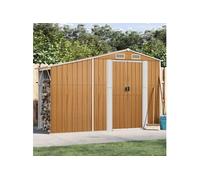 vidaXL Abri de Jardin, Cabane à Outils avec Poignées, Remise à Outils avec Toit Inclinable, Abri de Rangement Terrasse, Marron 277x93x179 cm Acier Galvanisé
