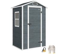 Abri de jardin - cabane de stockage - Outsunny - plancher, fenêtre et toit pointu - en résine effet bois - 128x104x196cm - gris