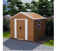 Abri de jardin en acier 180x96x194 cm avec toit à deux pentes double porte verrouillable et aérations - sans plancher - Brun
