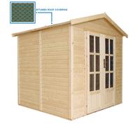 Abri de jardin en bois 4 m2 - H233 x 233 x 222 cm - Grand abri de jardin multifonctionnel - Abri de jardin en bois - Bardeaux bitumés verts - TIMBELA M351FB+H351FBGREEN